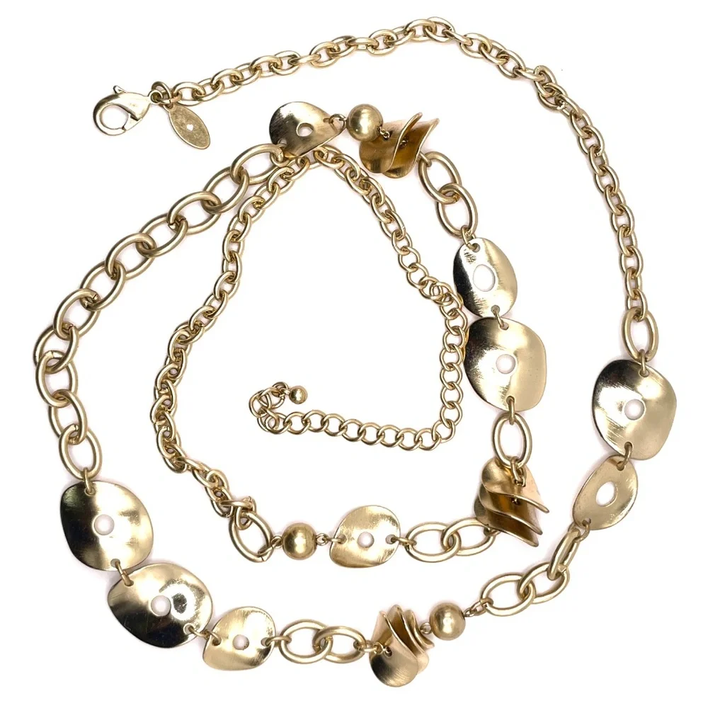 Chico's Signed Boho Matte Gold Disc & Chain Belt 43